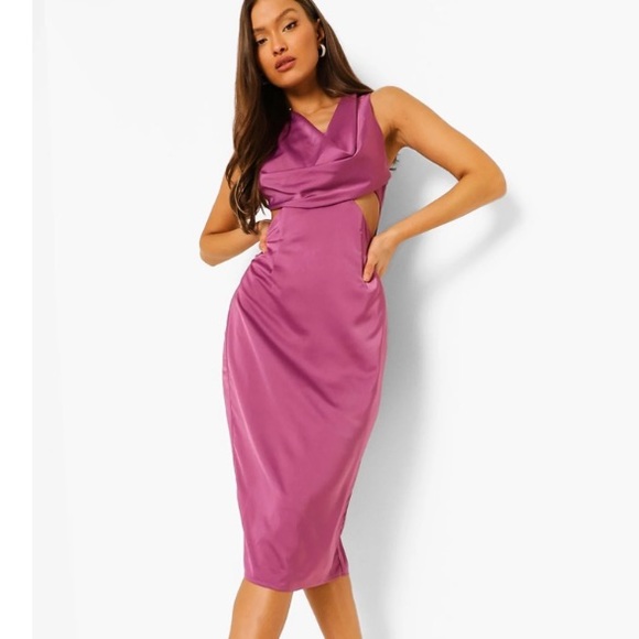 Boohoo Purple Cowl Front Cut Out Midi Dress - Picture 3 of 5